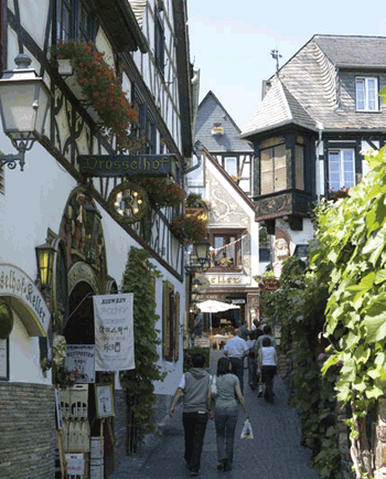 La famosa Drosselgasse a Rudesheim, Germania